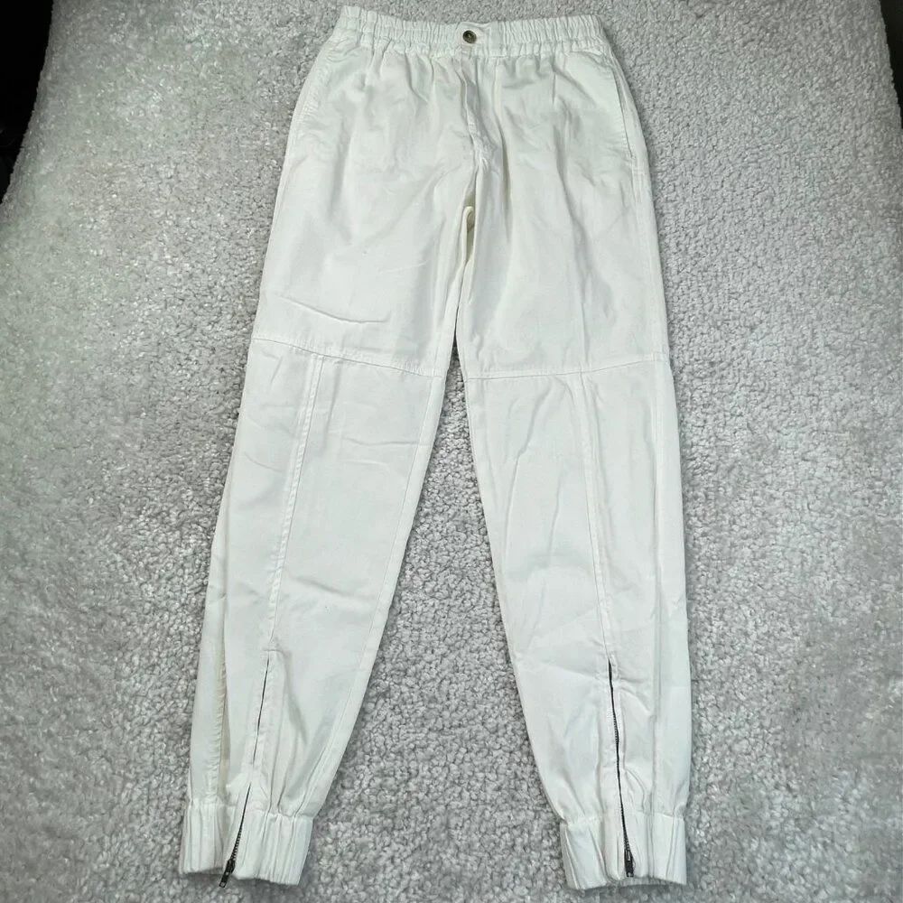 Bassike Cream Ivory Twill Ankle Zip Jogger Oversized Womens XS